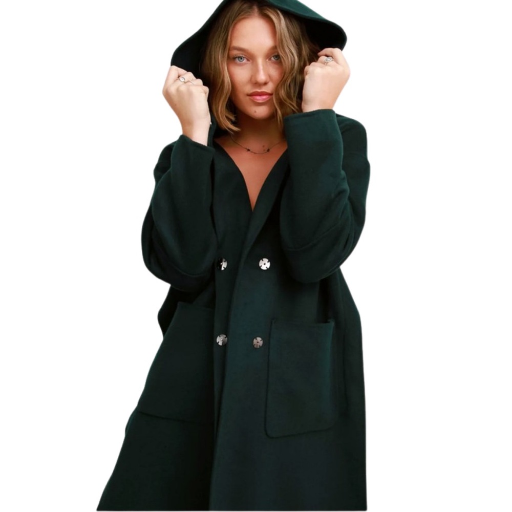 BELLE & BLOOM Walk this Way Deep Green Hooded Wool Blend Winter Coat